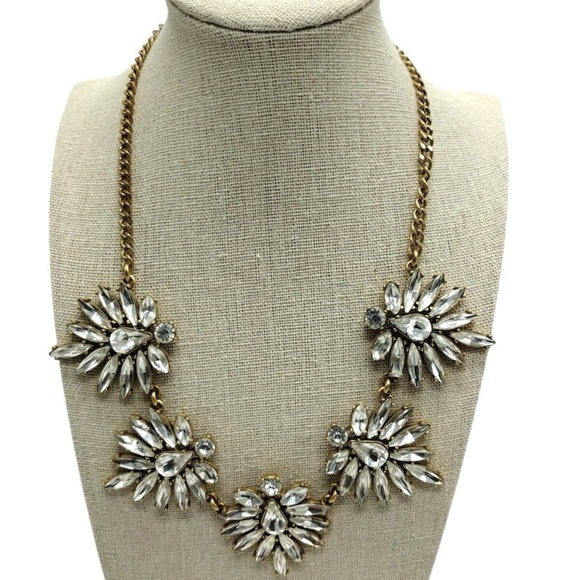 J. Crew Jewelry - J Crew Gold Necklace Crystal Statement Necklace – Floral Cluster Design